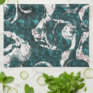 Texture of white spots mixed in aquamarine to cyan kitchen towel