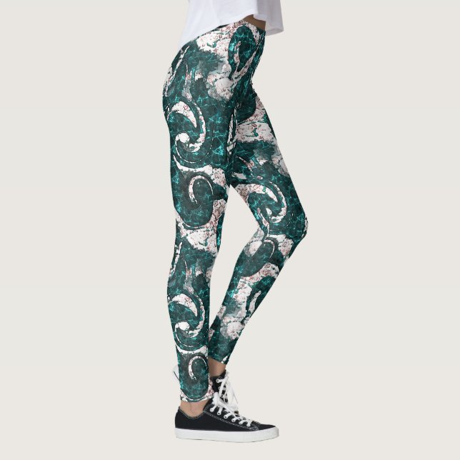 Texture of white spots mixed in aquamarine to cyan leggings (Right)