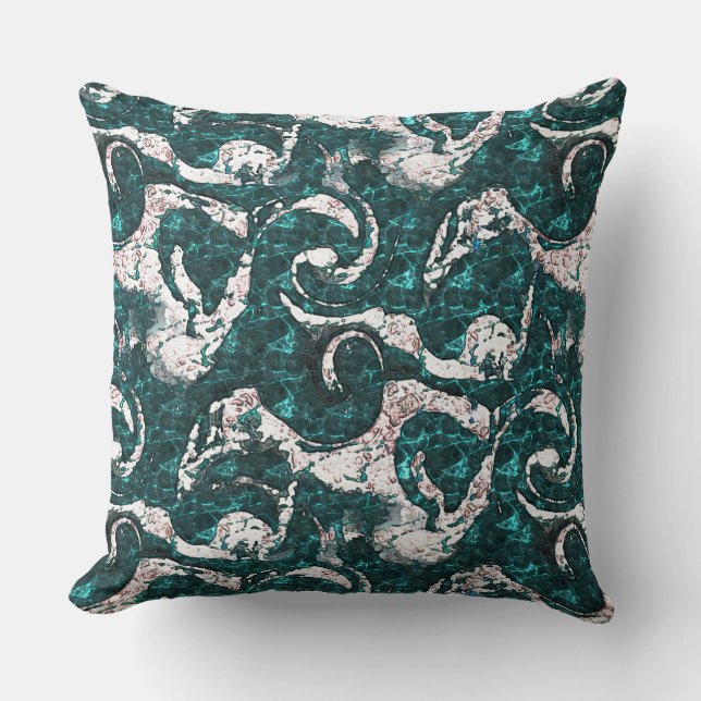 Texture of white spots mixed in aquamarine to cyan throw pillow (Front)