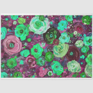 Texture painting of flowers bright color decoupage tissue paper