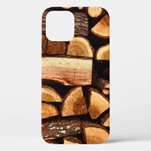 Texture Pile of chopped fire wood stored winterw iPhone 12 Case