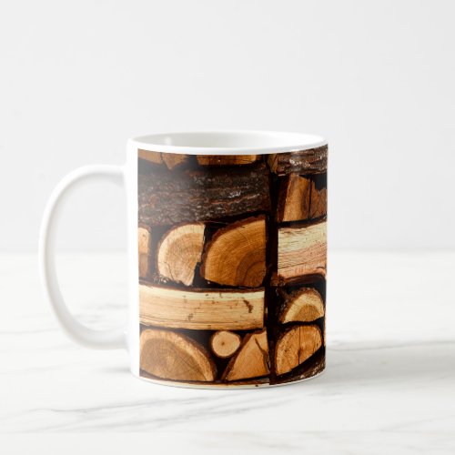 Texture Pile of chopped fire wood stored winterw Coffee Mug
