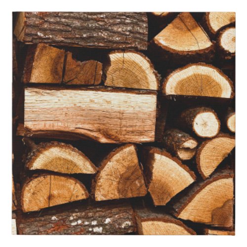 Texture Pile of chopped fire wood stored winterw Faux Canvas Print
