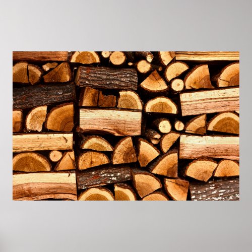 Texture Pile of chopped fire wood stored winterw Poster