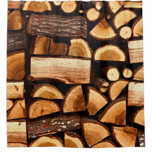 Texture Pile of chopped fire wood stored winterw Shower Curtain