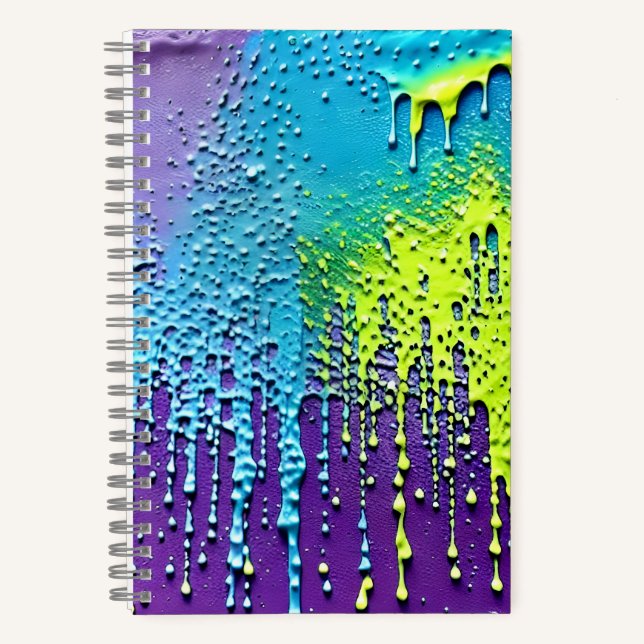 Texture Purple Green Blue Neon Paint Drip Abstract Notebook (Front)
