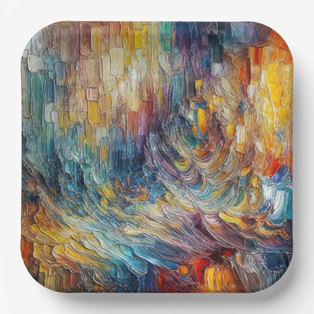 Texture Thick Paint Abstract Paper Plates (Front)