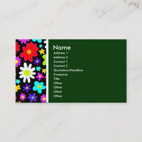 Texture Tone Cartoon Flowers Dark Green Business Card