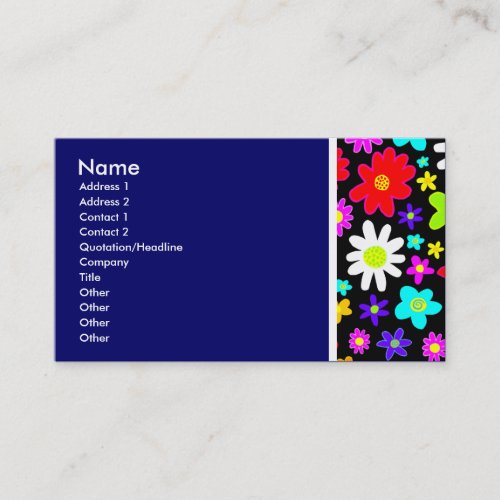 Texture Tone Cartoon Flowers II Dark Blue Business Card