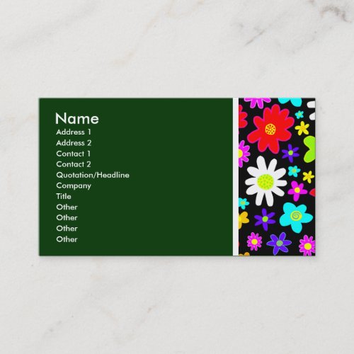 Texture Tone Cartoon Flowers II _ Dark Green Business Card