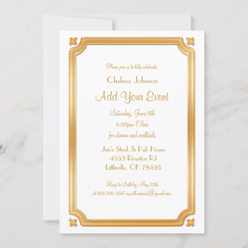 Texture White and Gold Frame Invitation | Zazzle