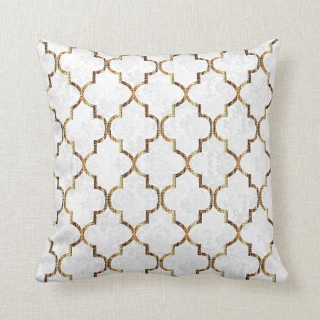 Texture White & Gold Quatrefoil Pattern Throw Pillow