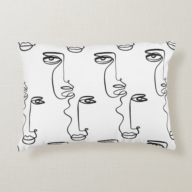 Texture with abstract faces. One continuous line p Accent Pillow (Front)
