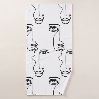 Texture with abstract faces. One continuous line p Bath Towel