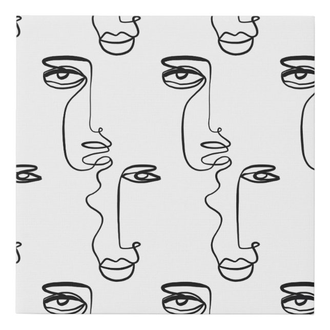 Texture with abstract faces. One continuous line p Faux Canvas Print (Front)