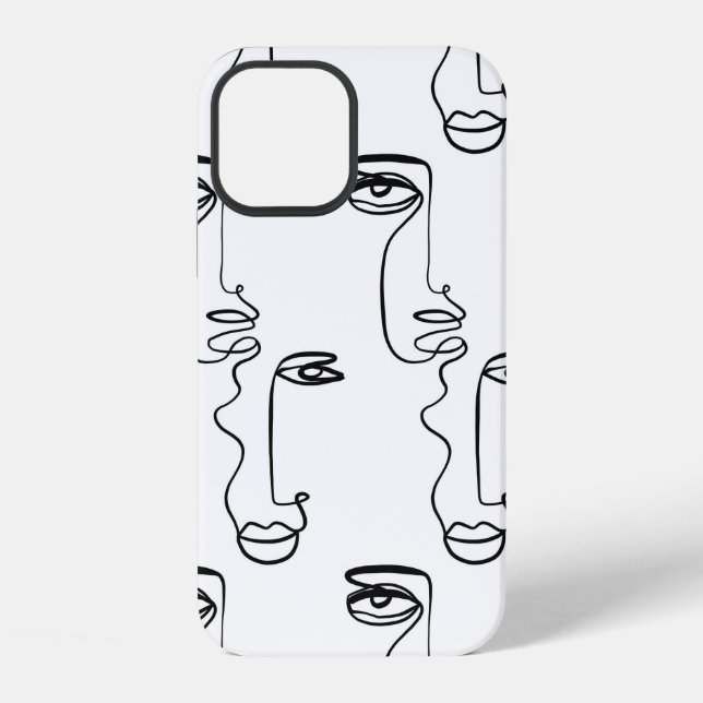 Texture with abstract faces. One continuous line p Iphone Case (Back)