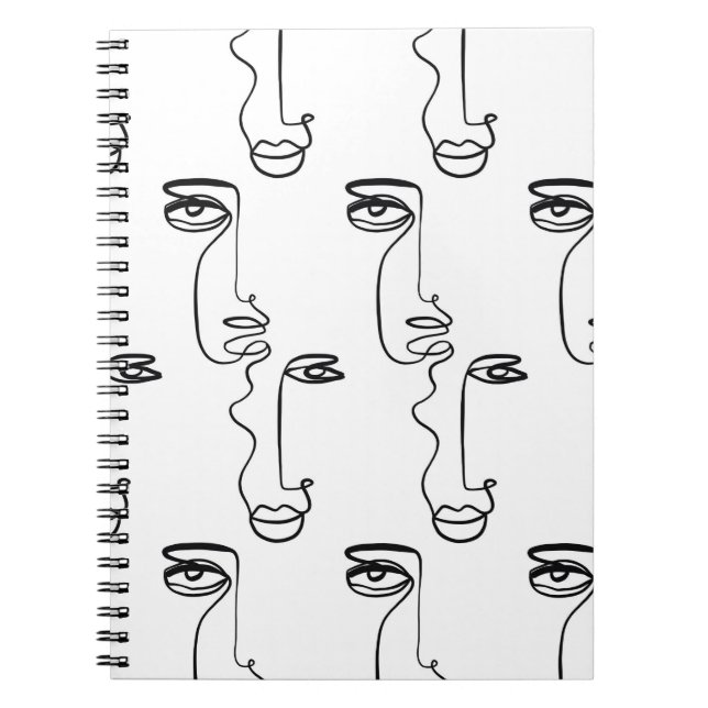 Texture with abstract faces. One continuous line p Notebook (Front)