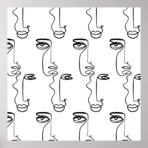 Texture with abstract faces One continuous line p Poster