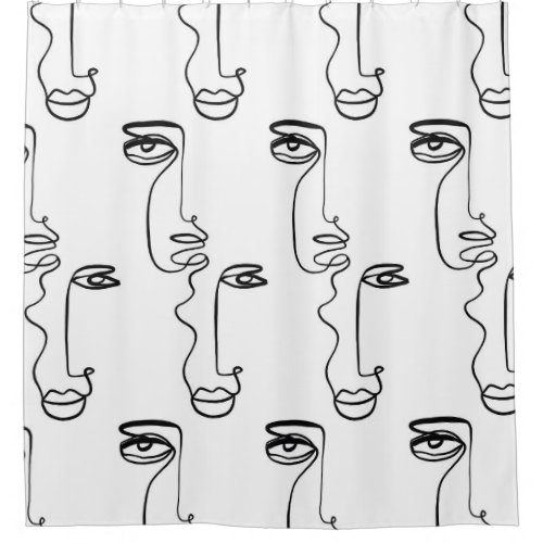 Texture with abstract faces One continuous line p Shower Curtain