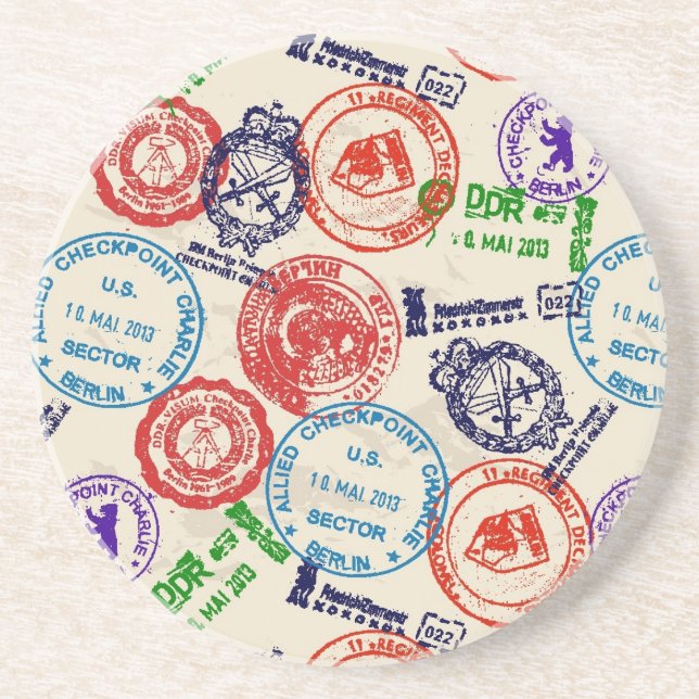 Texture with real stamps. drink coaster (Front)