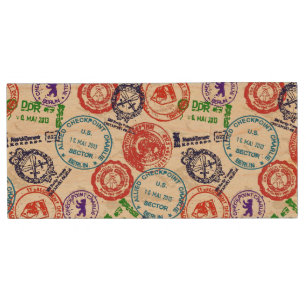 Texture with real stamps. wood USB flash drive