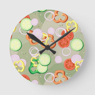 Texture With Slices Of Vegetables Round Clock
