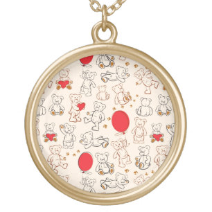 Texture With Teddy Bears Gold Plated Necklace