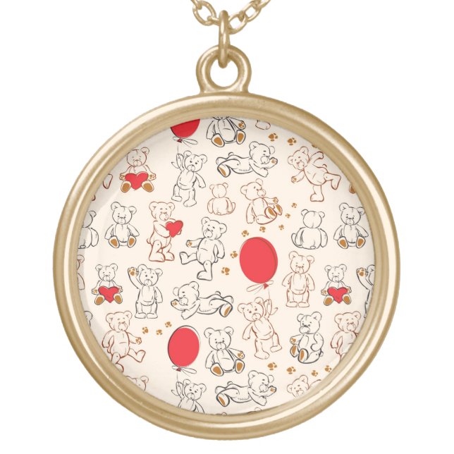 Texture With Teddy Bears Gold Plated Necklace (Front)