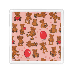 Texture With Teddy Bears, Hearts Acrylic Tray