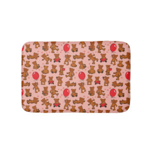 Texture With Teddy Bears, Hearts Bathroom Mat