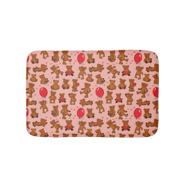 Texture With Teddy Bears, Hearts Bathroom Mat (Front)