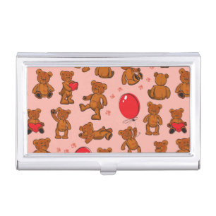 Texture With Teddy Bears, Hearts Case For Business Cards