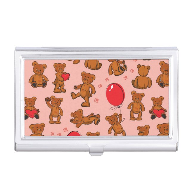 Texture With Teddy Bears, Hearts Case For Business Cards (Front)