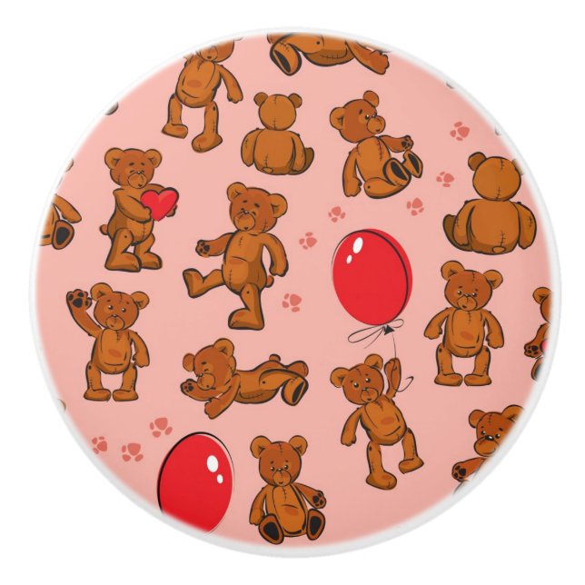 Texture With Teddy Bears, Hearts Ceramic Knob (Front)