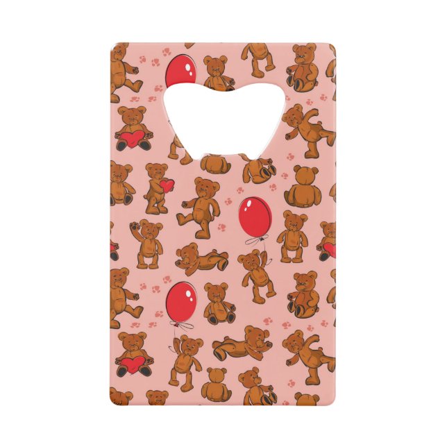 Texture With Teddy Bears, Hearts Credit Card Bottle Opener (Front)