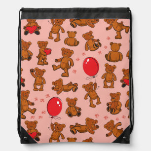 Texture With Teddy Bears, Hearts Drawstring Bag