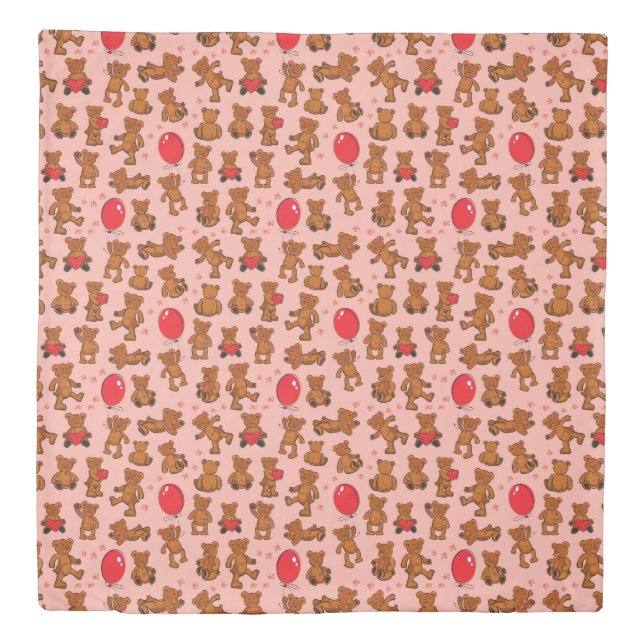 Texture With Teddy Bears, Hearts Duvet Cover (Front)