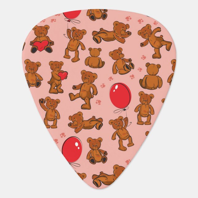 Texture With Teddy Bears, Hearts Guitar Pick (Front)