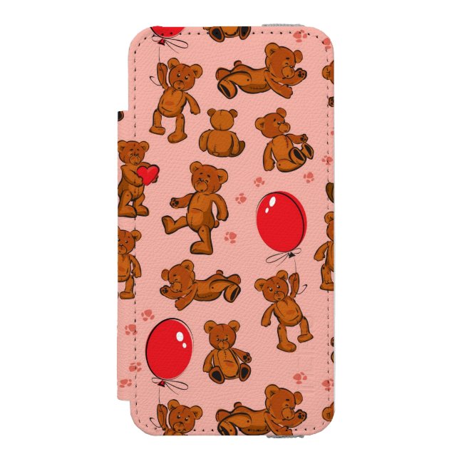 Texture With Teddy Bears, Hearts Incipio iPhone Wallet Case (Folio Front)