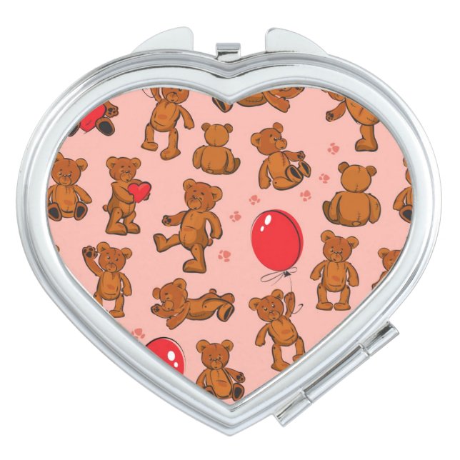 Texture With Teddy Bears, Hearts Makeup Mirror (Front)