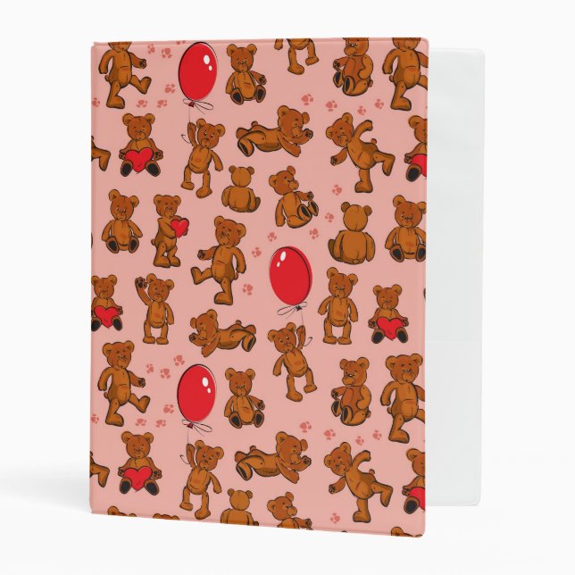 Texture With Teddy Bears, Hearts Mini Binder (Front/Inside)