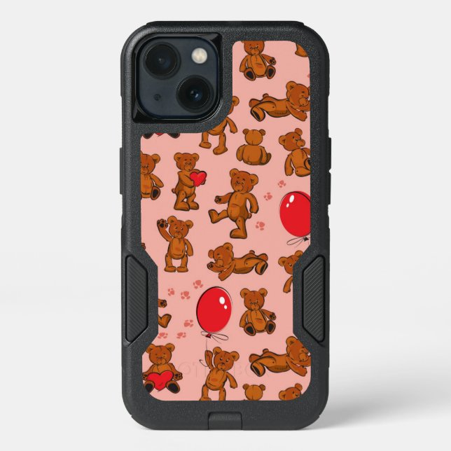 Texture With Teddy Bears, Hearts Otterbox iPhone Case (Back)
