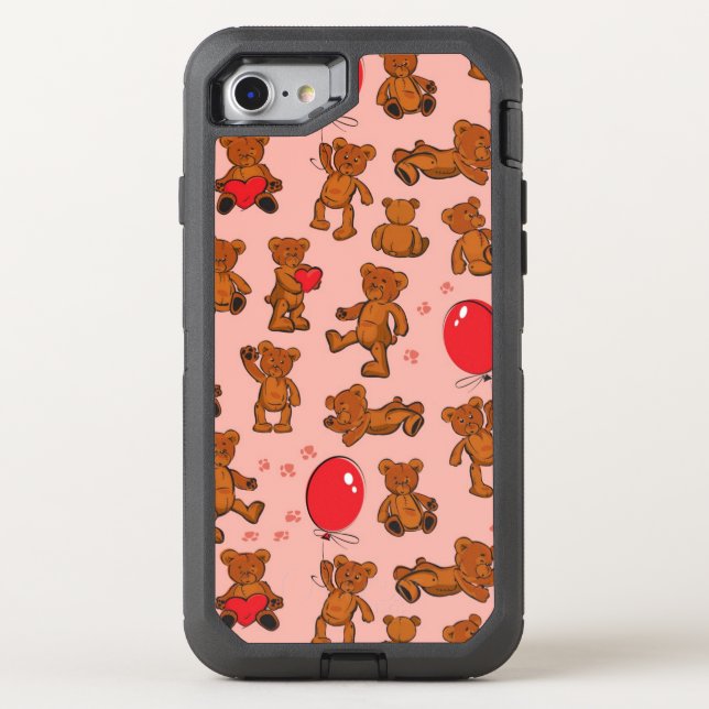 Texture With Teddy Bears, Hearts Otterbox iPhone Case (Back)