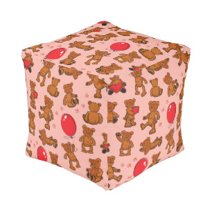 Texture With Teddy Bears, Hearts Pouf