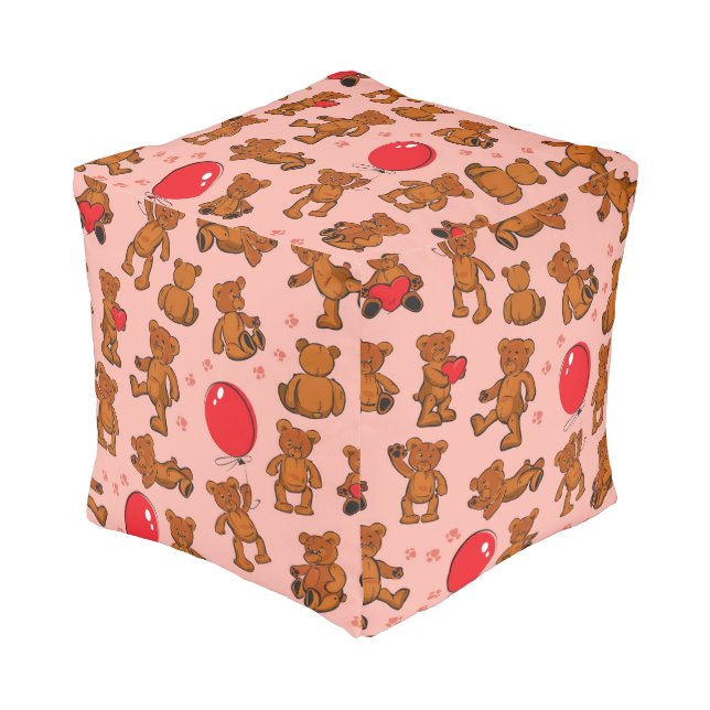 Texture With Teddy Bears, Hearts Pouf (Angled Front)