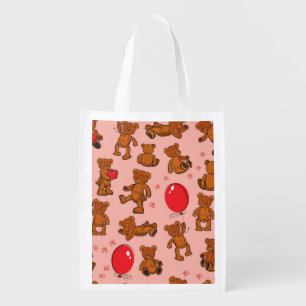 Texture With Teddy Bears, Hearts Reusable Grocery Bag