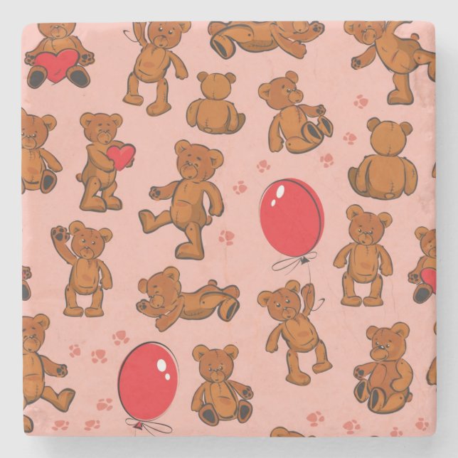 Texture With Teddy Bears, Hearts Stone Coaster (Front)