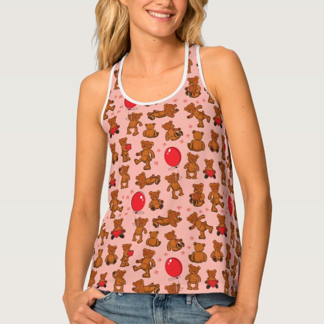 Texture With Teddy Bears, Hearts Tank Top (Front)