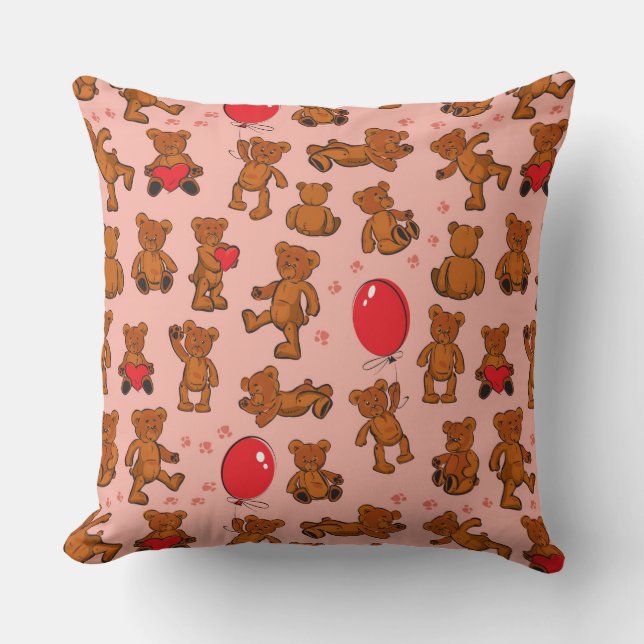 Texture With Teddy Bears, Hearts Throw Pillow (Front)