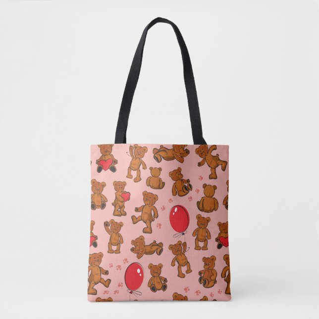 Texture With Teddy Bears, Hearts Tote Bag (Front)